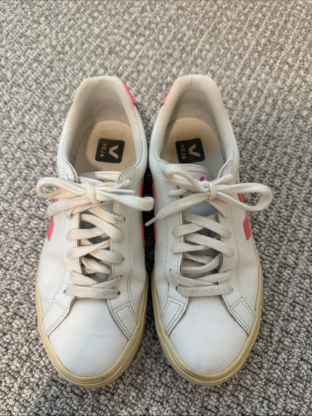 Veja Women’s White Low-Top Sneakers with Pink Accents